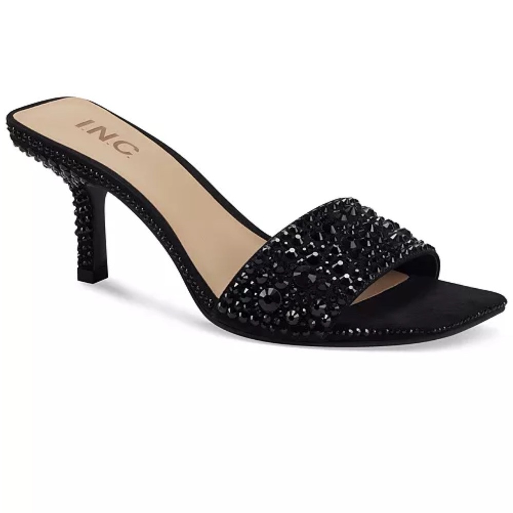 INC International Concepts Black Galle Slide Dress Sandals Bling
